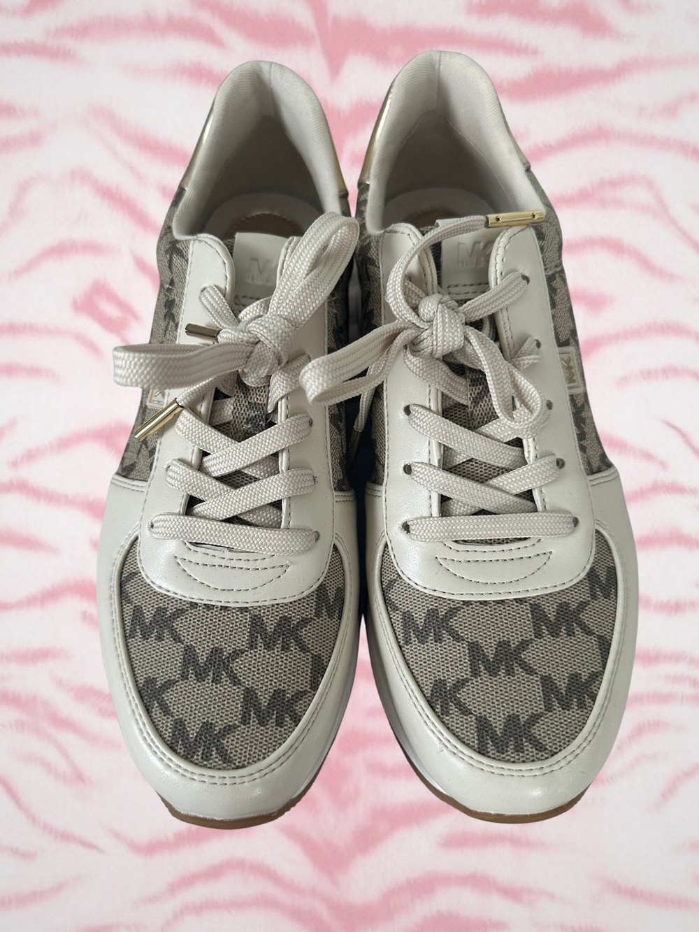 Michael Kors Beige and White Logo Low-Top Sneakers